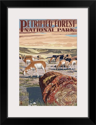 Desert and Antelope - Petrified Forest National Park: Retro Travel Poster