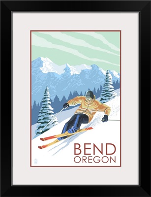 Downhhill Snow Skier - Bend, Oregon: Retro Travel Poster