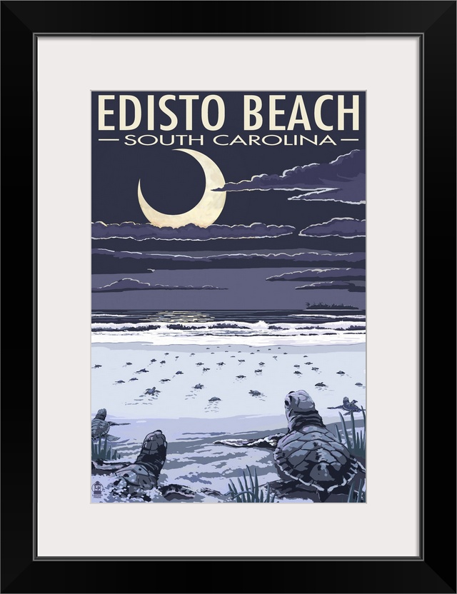 Edisto Beach, South Carolina - Sea Turtles Hatching: Retro Travel Poster