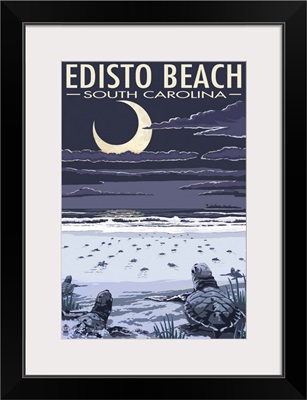 Edisto Beach, South Carolina - Sea Turtles Hatching: Retro Travel Poster