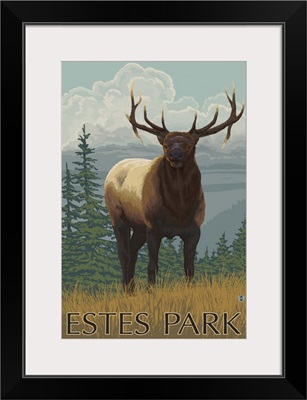 Elk Scene - Estes Park, CO: Retro Travel Poster