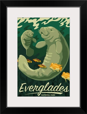 Everglades National Park, Manatee And Calf: Graphic Travel Poster