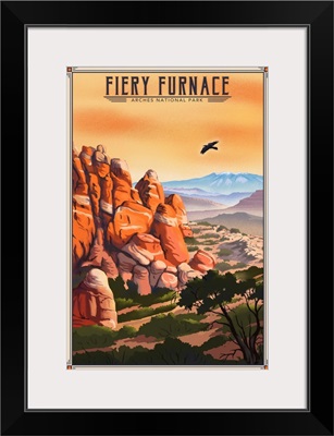 Fiery Furnace National Park, Natural Landscape: Retro Travel Poster