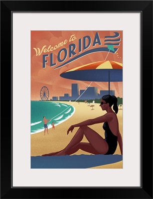 Florida - Beach Scene - Lithograph