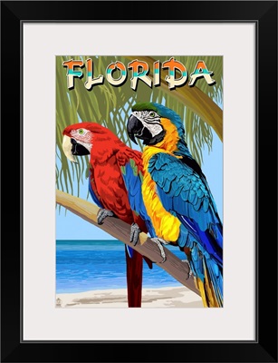 Florida - Parrots: Retro Travel Poster