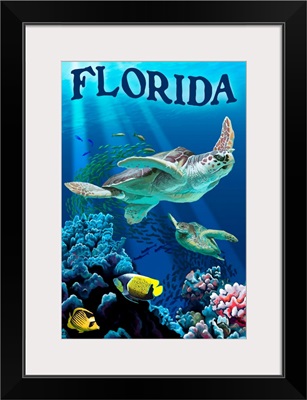 Florida - Sea Turtles: Retro Travel Poster