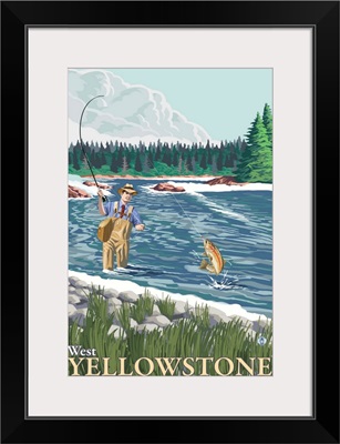 Fly Fisherman - West Yellowstone, Montana: Retro Travel Poster
