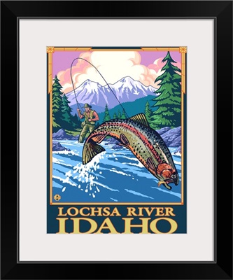 Fly Fishing Scene - Lochsa River, Idaho: Retro Travel Poster