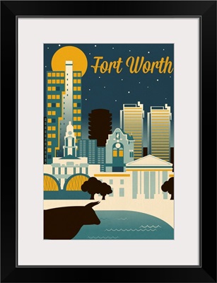 Fort Worth, Texas - Retro Skyline Series