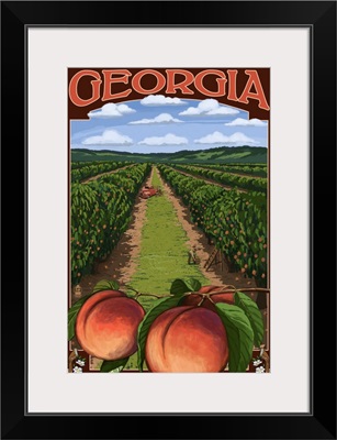 Georgia - Peach Orchard Scene: Retro Travel Poster