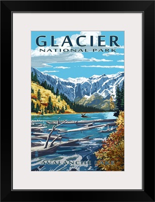 Glacier National Park, Moose Swimming: Retro Travel Poster