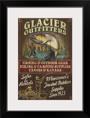 Glacier National Park - Trout Outfitters Vintage Sign: Retro Travel Poster