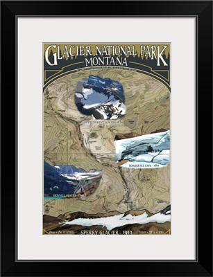 Glacier Scenes Topographical Map - Glacier National Park, Montana: Retro Travel Poster