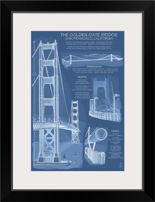 Golden Gate Bridge - Technical (Blueprint): Retro Travel Poster
