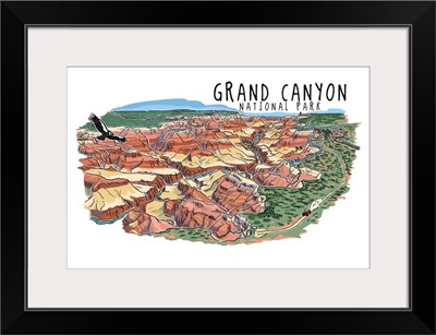 Grand Canyon National Park, Arizona - Line Drawing