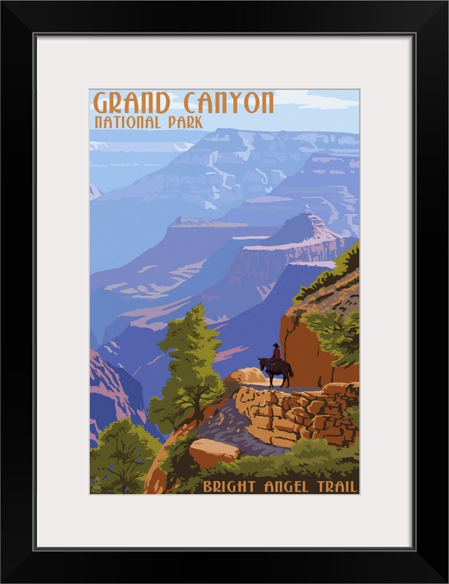 Retro stylized art poster of a hazy view of a massive canyon.