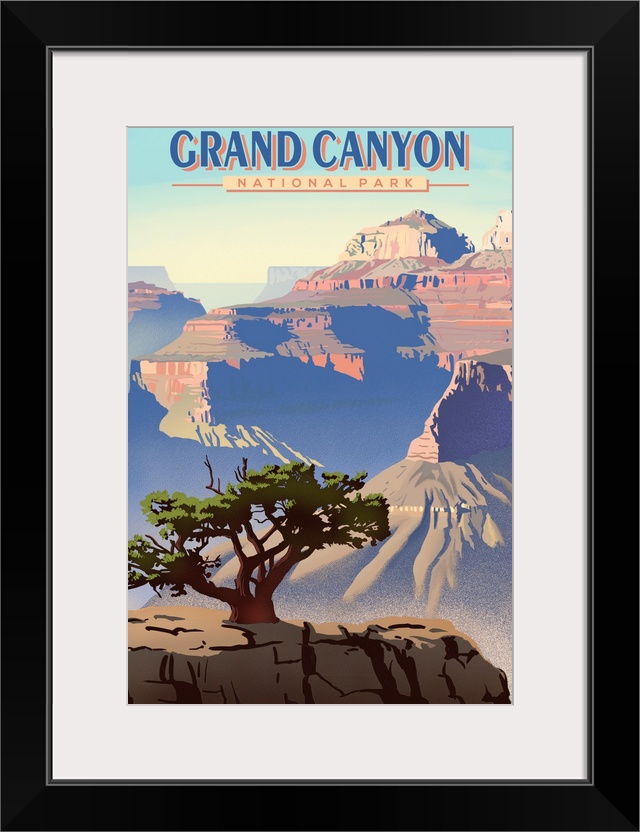 Grand Canyon National Park, Lone Tree In Canyon: Retro Travel Poster
