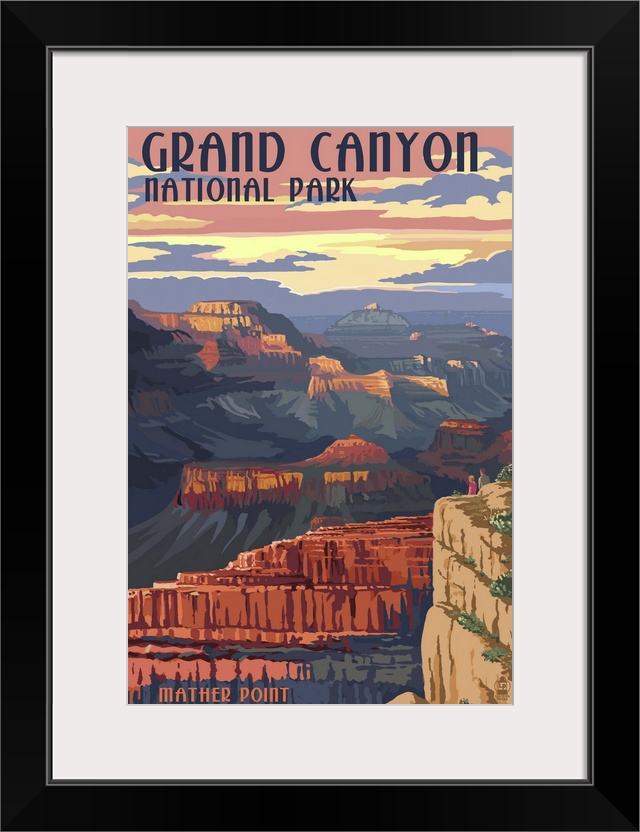 Retro stylized art poster of a view of a massive canyon.