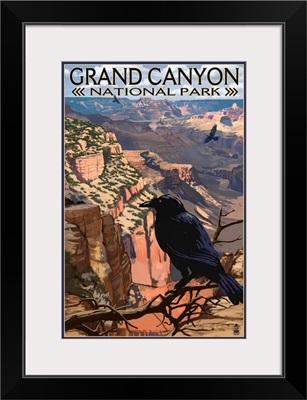 Grand Canyon National Park - Ravens at South Rim: Retro Travel Poster