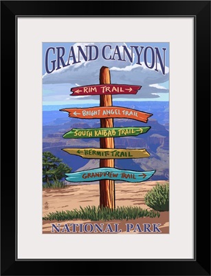 Grand Canyon National Park, Trail Sign: Retro Travel Poster