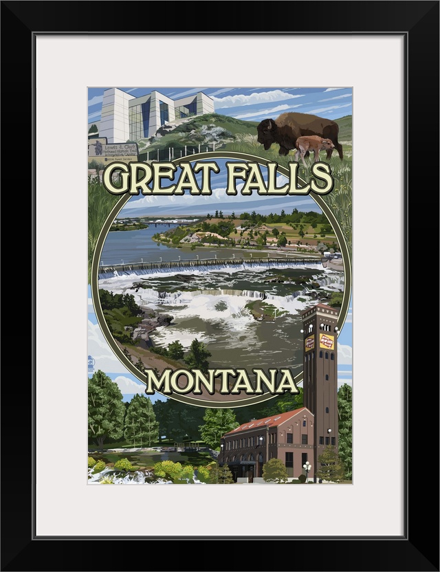 Great Falls, Montana - Montage: Retro Travel Poster