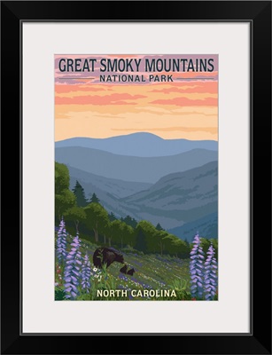 Great Smoky Mountains National Park, Bear And Cubs: Retro Travel Poster