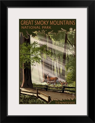 Great Smoky Mountains, Tennessee - Pathway in Trees: Retro Travel Poster