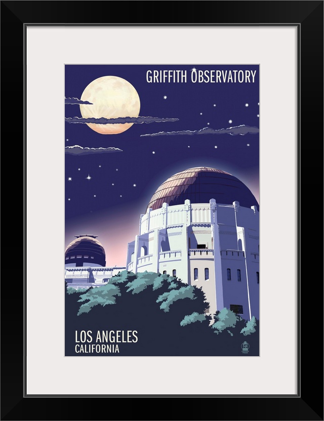 Griffith Observatory at Night - Los Angeles, California: Retro Travel Poster