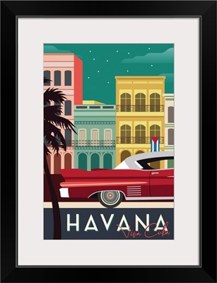 Havana, Cuba - Buildings & Vintage Car - Vector
