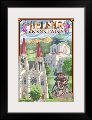 Helena, Montana - Town Views: Retro Travel Poster