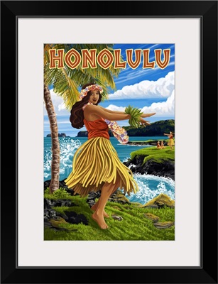 Honolulu, Hawaii - Hula Girl on Coast