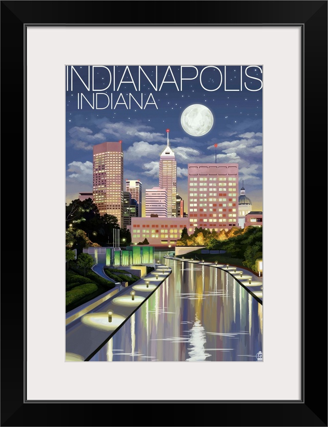 Indianapolis, Indiana - Indianapolis at Night: Retro Travel Poster