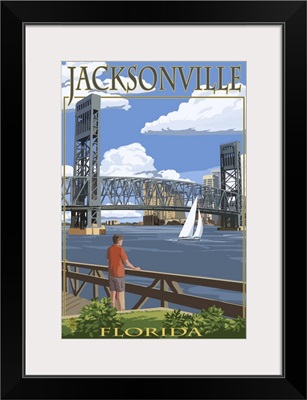Jacksonville, Florida - Bridge Scene: Retro Travel Poster