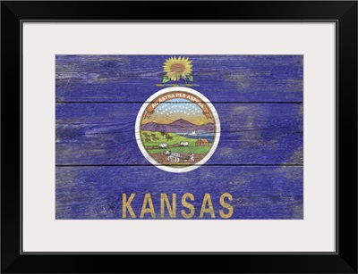 Kansas State Flag on Wood