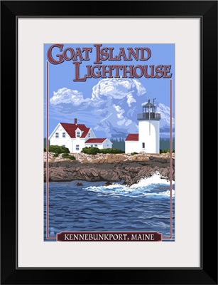 Kennebunkport, Maine - Goat Island Lighthouse: Retro Travel Poster