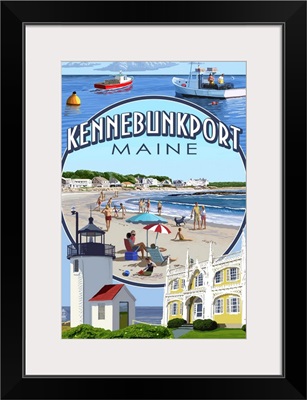 Kennebunkport, Maine - Montage Scenes: Retro Travel Poster