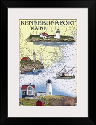 Kennebunkport, Maine - Nautical Chart: Retro Travel Poster