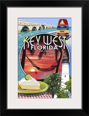 Key West, Florida - Montage: Retro Travel Poster