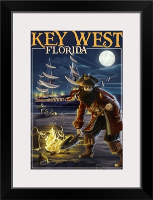 Key West, Florida - Pirate and Treasure: Retro Travel Poster