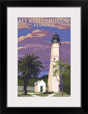 Key West Lighthouse, Florida Sunset Scene: Retro Travel Poster