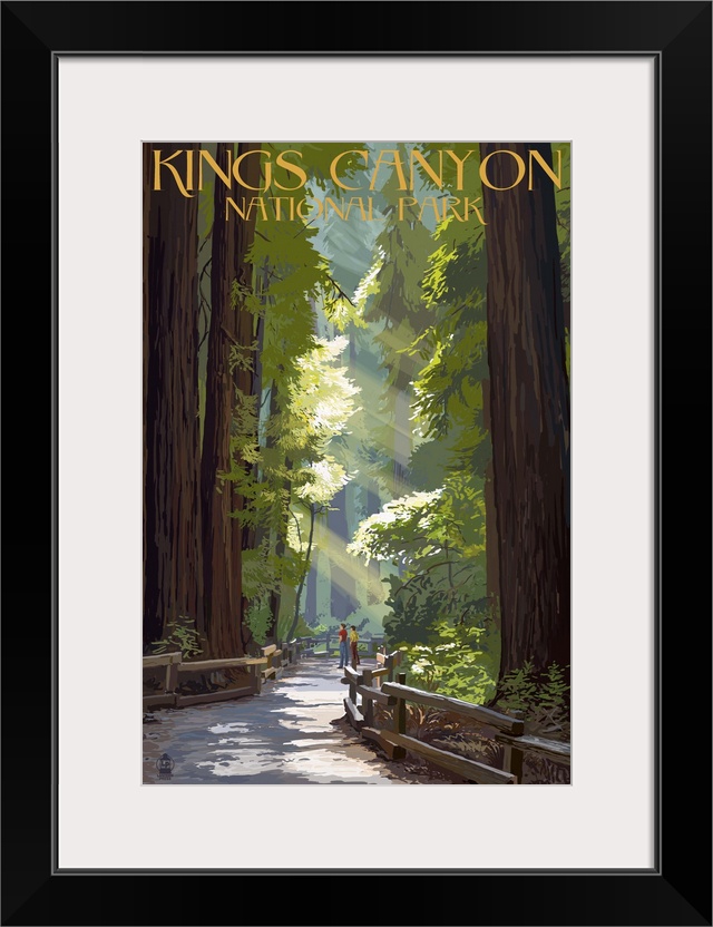 Kings Canyon National Park, California - Pathway and Hikers: Retro Travel Poster