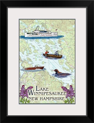 Lake Winnipesaukee, New Hampshire - Lake Chart: Retro Travel Poster