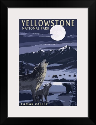 Lamar Valley Scene, Yellowstone National Park: Retro Travel Poster