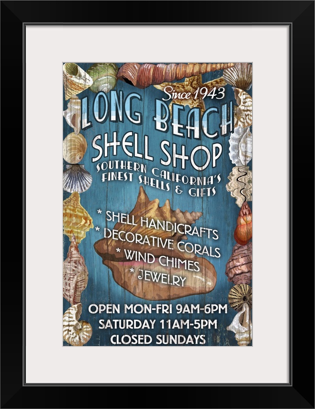 Long Beach, California - Shell Shop Vintage Sign: Retro Travel Poster