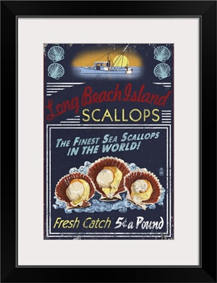 Long Beach Island, New Jersey - Scallops Vintage Sign: Retro Travel Poster
