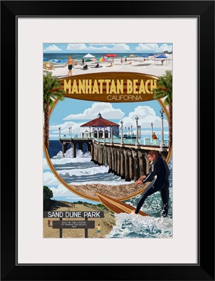 Manhattan Beach, California - Montage Scenes: Retro Travel Poster