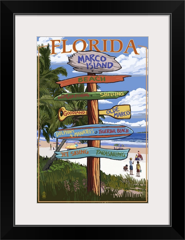 Marco Island, Florida - Destinations Signpost: Retro Travel Poster