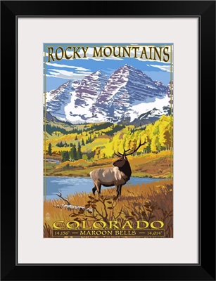 Maroon Bells - Rocky Mountain National Park: Retro Travel Poster
