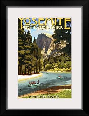 Merced River Rafting - Yosemite National Park, California: Retro Travel Poster