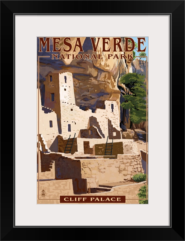 Mesa Verde National Park, Colorado - Cliff Palace: Retro Travel Poster